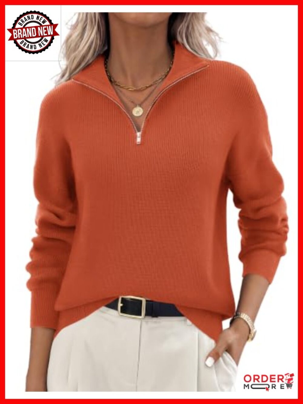 Zeagoo Womens Quarter Zip Long Sleeve Knit Pullover Sweater